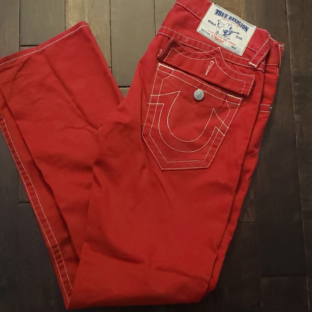 Mens Red True Religion Jeans